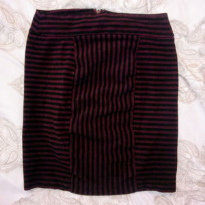 LOFT Burgandy and Black Striped Pencil Skirt